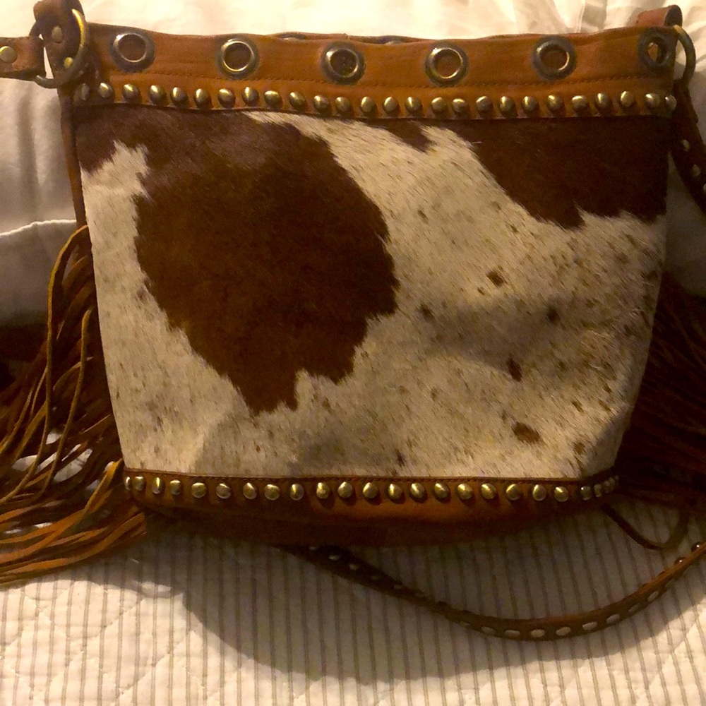 Brown leather fringe crossbody